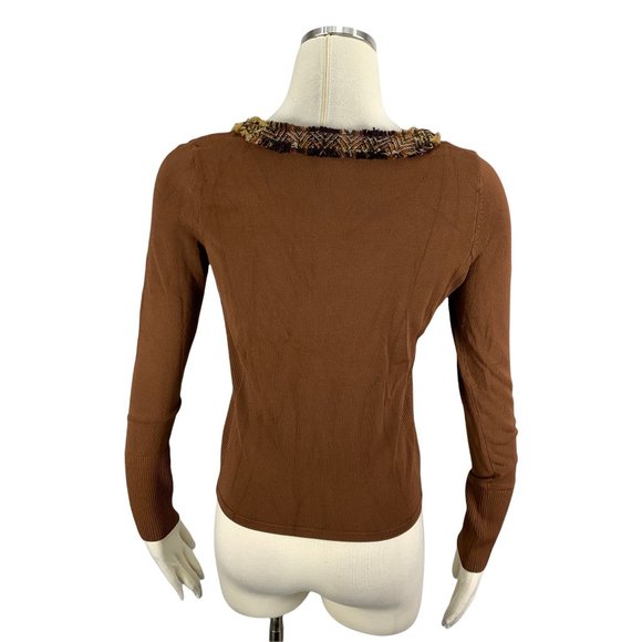 DONCASTER Small Sweater Brown Collar Stretch Rayon Career - Picture 3 of 5